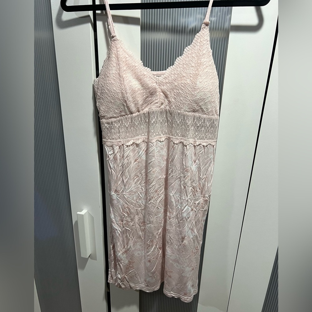 BCBGMaxAzria Pink Lace Chemise with Spaghetti Straps